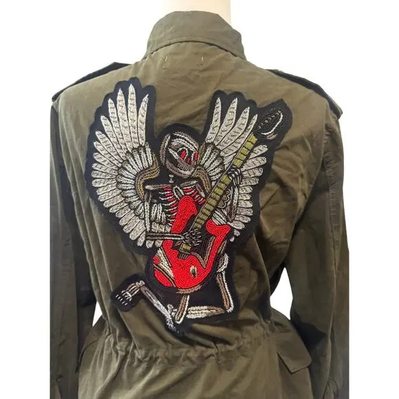 Zadig & Voltaire Kayak Bis Khaki Jacket Green Skull Guitar Angel on Back (S) - Picture 4 of 8